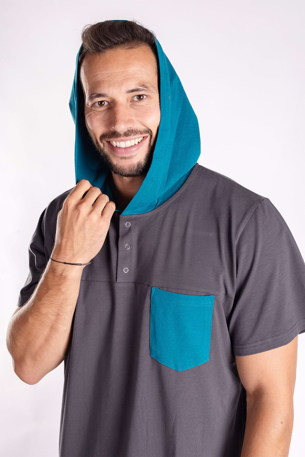 Herren-Nachthemd – grau petrol