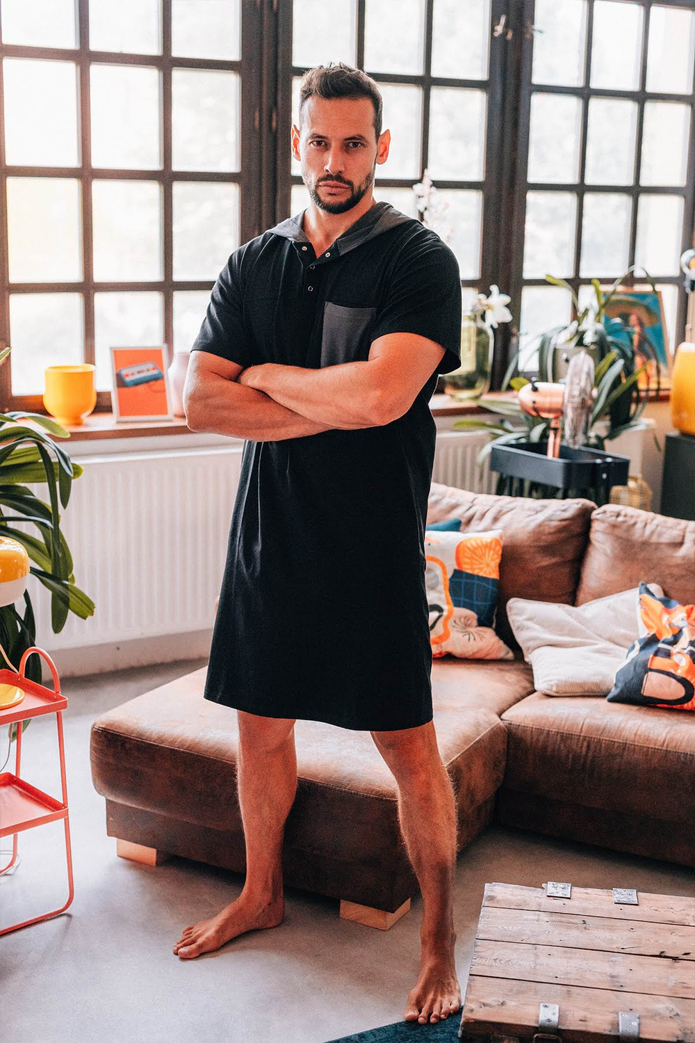 Herren-Nachthemd – schwarz