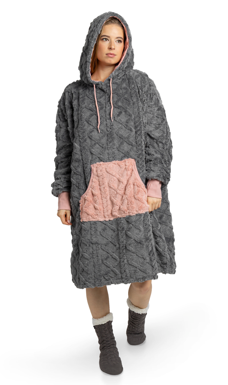 Decken-Hoodie – pink grau