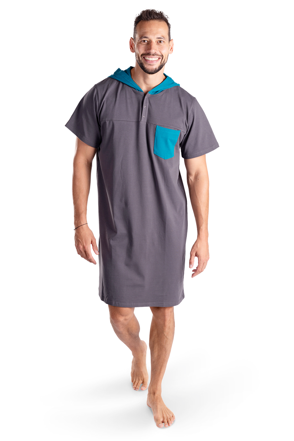 Herren-Nachthemd – grau petrol Herren-Nachthemd – grau petrol