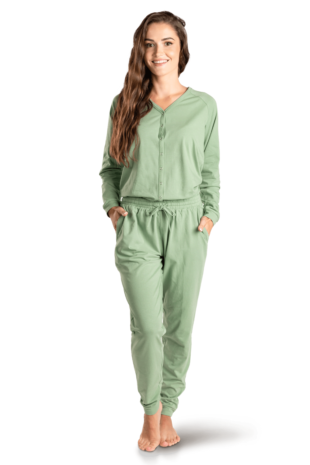 Damen-Schlafoverall – dusty green Damen-Schlafoverall – dusty green